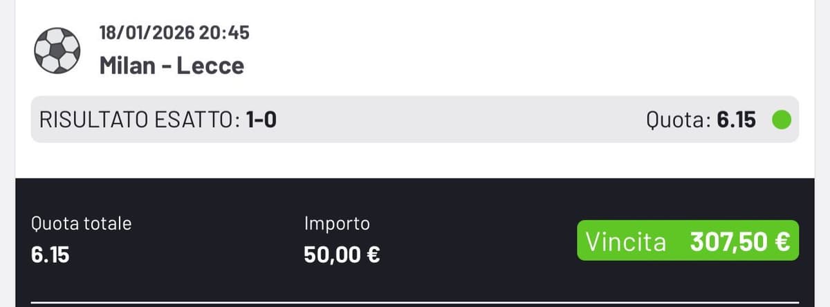 Spaccabolla - Screenshot quota 5 vincente pronostico calcio